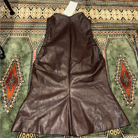 NWT Zara Brown Sleeveless mock neck Faux Leather Zip back Top - size XL - Picture 11 of 16